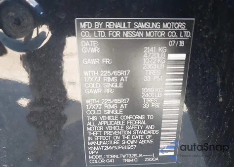 2018 Nissan Rogue Sv from USA, damaged, VIN KNMAT2MV9JP611957